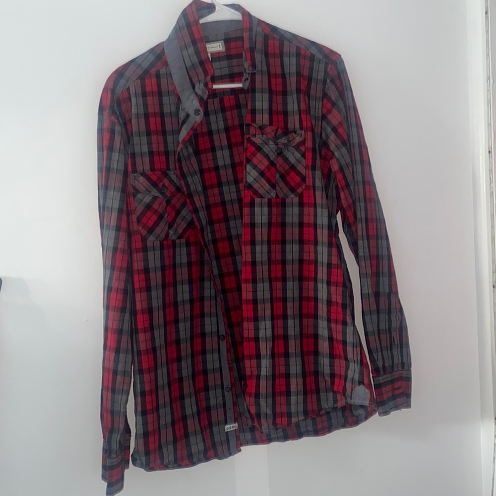 Large black, grey, & Red flannel